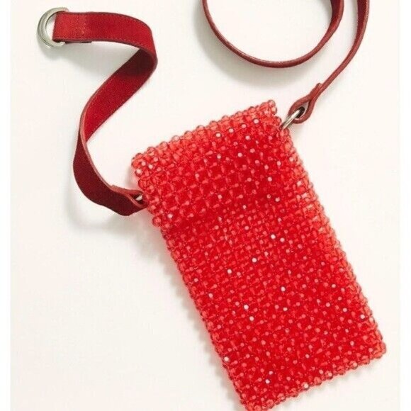 Free People Edie Beaded Belt Bag Red Crossbody Bag Y2K 90's Style Purse - Picture 2 of 4